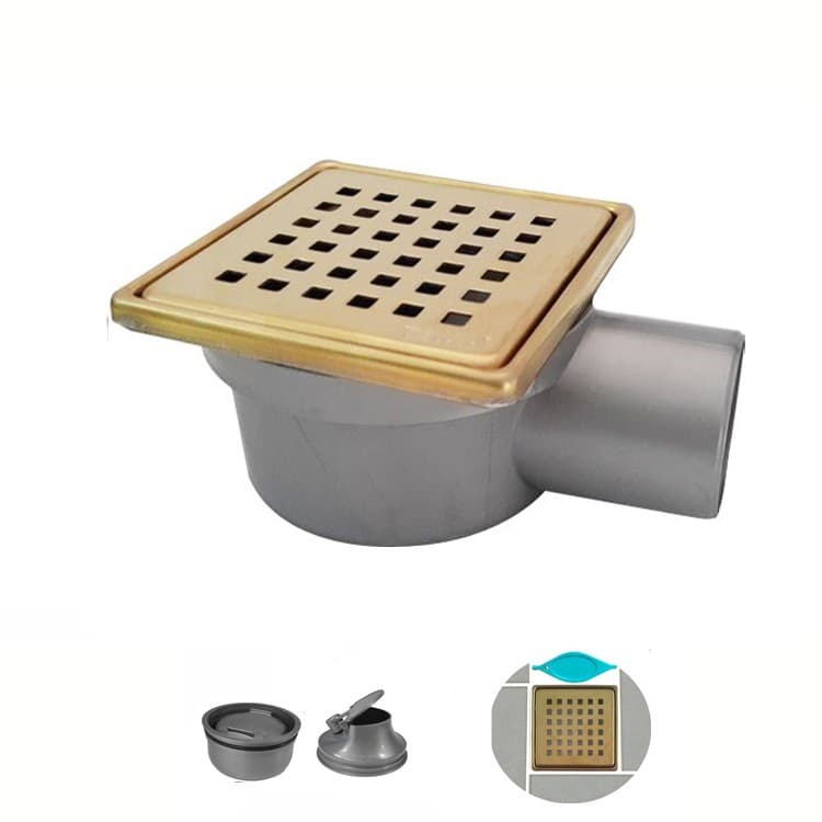 Gold Yer Süzgeci Kare 10x10 - Yandan Çıkışlı Ø50